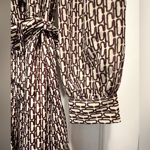 NWT Zara Brown Print Midi Dress Size XL Stunner! Bow Tie shirt dress long sleeve - Picture 9 of 16